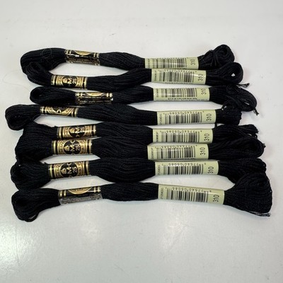 DMC 310 Black Six Strand Embroidery Cotton Floss 8.7yd Each Skein Lot Of 8