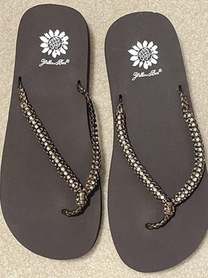 Yellow Box Flip Flop Sandals Brown With Bling Sz 8.5