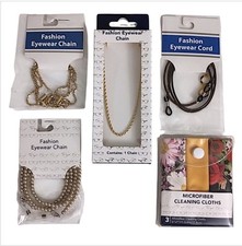 5pc Eyeglass Accessory Set Gold Chains Beaded Holder Cord Rope Microfiber Cloths