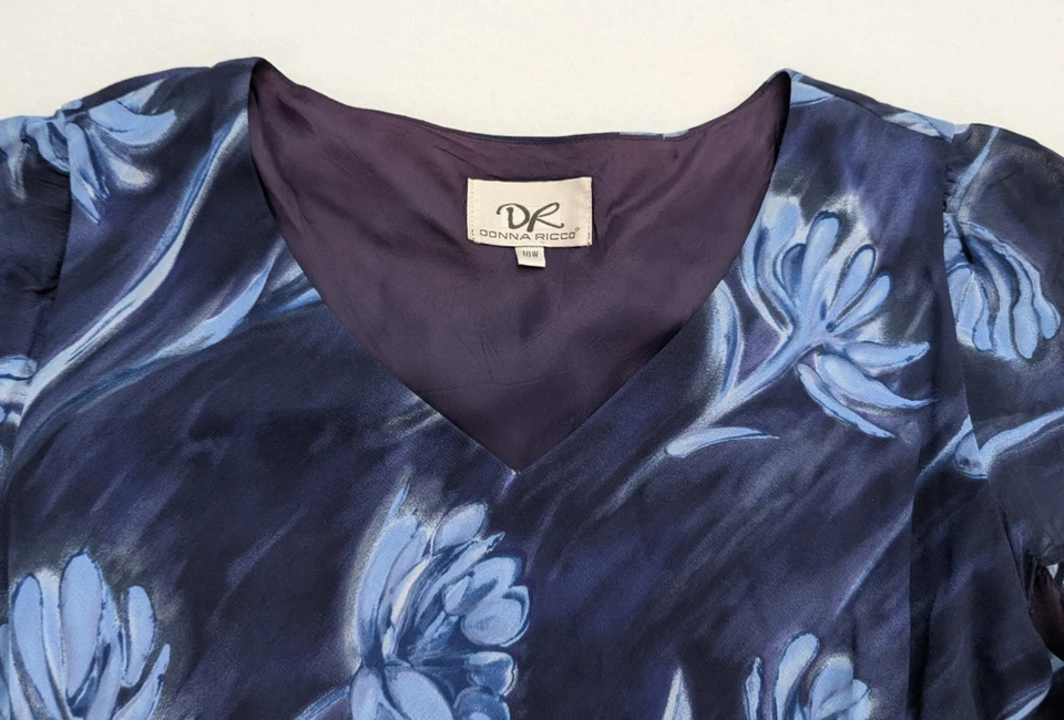 Donna Ricco Women's Dress Size 18W Blue Floral Bias Cut Midi Vtg 90s - Image 3 of 4