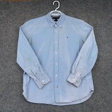 Tommy Hilfiger Shirt Mens Medium Blue Check Long Sleeve Button Down Casual Top