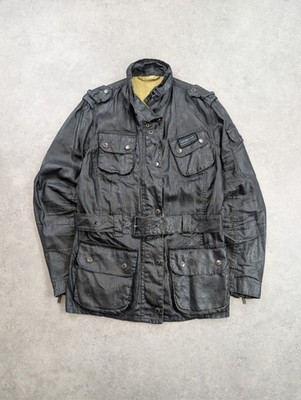 Barbour International Jacket Womens UK 12 Black Duralinen Belted Waxed Style