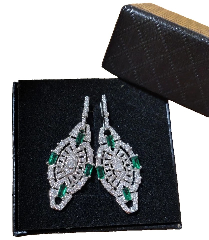 ART DECO ORECCHINI pendenti Alta Manifattura brillanti zirconi LUSSO 🌺D'epoca - Immagine 4 di 4