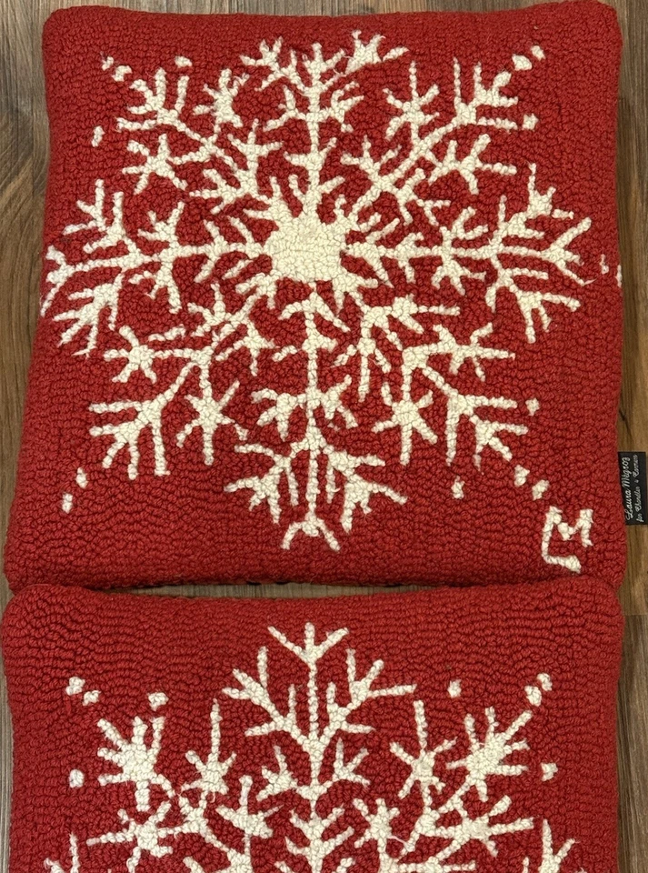 "2 Chandler 4 Esquinas Laura Megroz Almohada de Lana Enganchada Copo de Nieve Navidad 17""" Foto 2 de 4