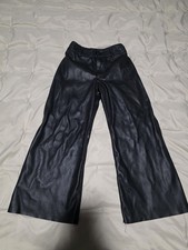 Zara 7 junior Faux Leather Wide Leg Pants Black NEW