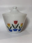 Vintage Fire King White Milk Glass Tulips Grease Jar With Lid Oven Ware