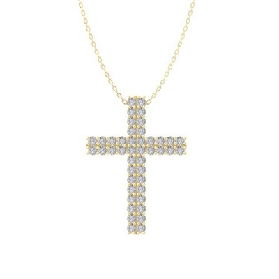 14k Yellow Gold Lab Grown Diamond Cross Pendant Necklace 18'' Silver Chain