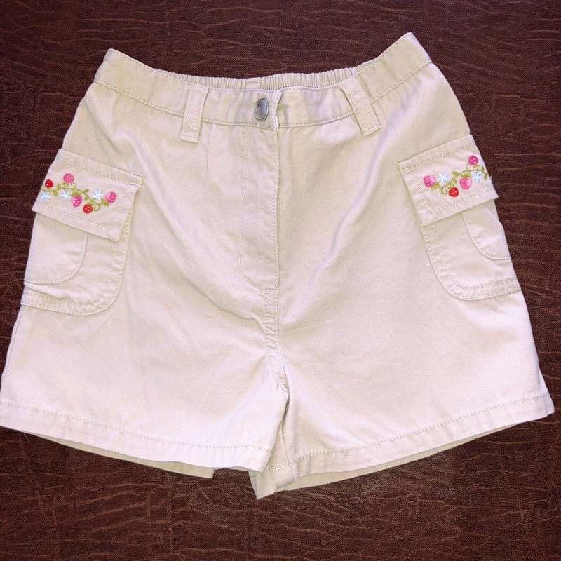 Gymboree vintage 2003 STRAWBERRY PATCH embroidered khaki SHORTS  6  EUC