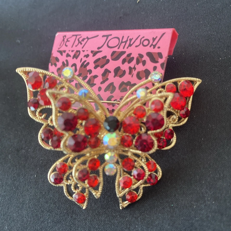 Betsey Johnson брошь женщин красный бабочка кристалл со стразами заколка новый - Изображение 2 из 4