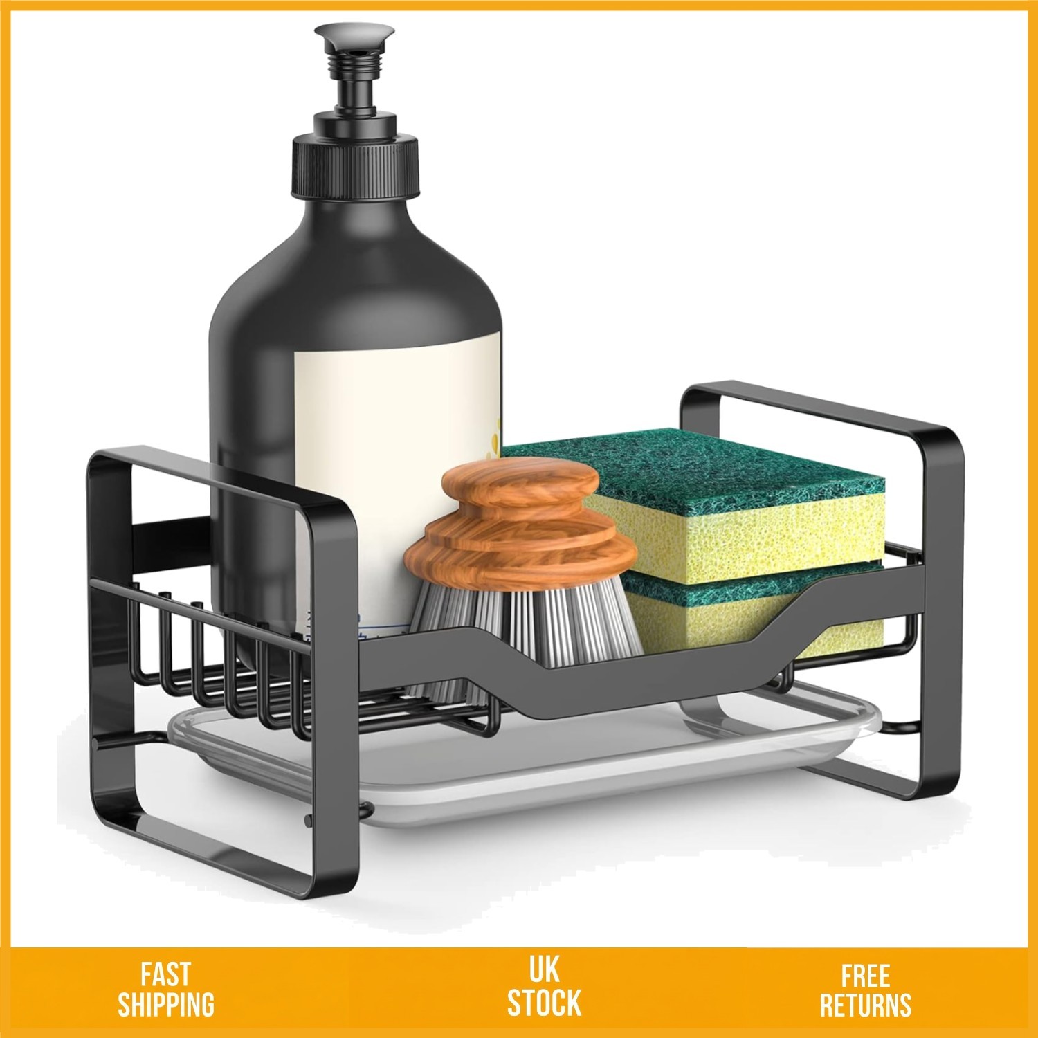 304 Stainless Steel Kitchen Sink Caddy Sponge Holder with Drain Tray