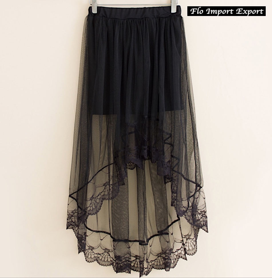 VersusModa Mini Gonna Donna Tulle Lungo Trasparente con Pizzo Nera - Woman Tulle And Lace Skirt 130038 (Bianca - White VersusModa Mini Gonna Donna Tulle Lungo Trasparente con Pizzo Nera - Woman Tulle And Lace Skirt 130038 (Bianca - White