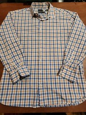 Saks Fifth Avenue 2-Ply 100's Men's LARGE L/S White/Blue/Orange Shirt EUC. GB13