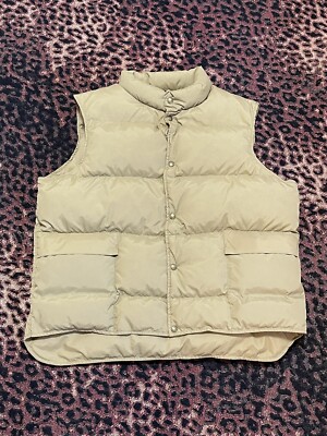 Vintage 70s 80s LL Bean Puffer Vest Goose Down Beige Khaki Tan 