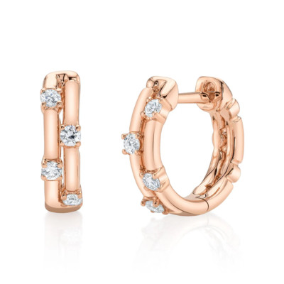 14K Rose Gold Diamant Huggie Ohrringe 0.16 Karat Rund Schliff Huggy Huggies