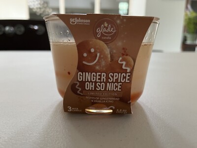 Glade 6.8 Oz Limited Edition Ginger Spice Oh So Nice Scented 3 Wicks Candle