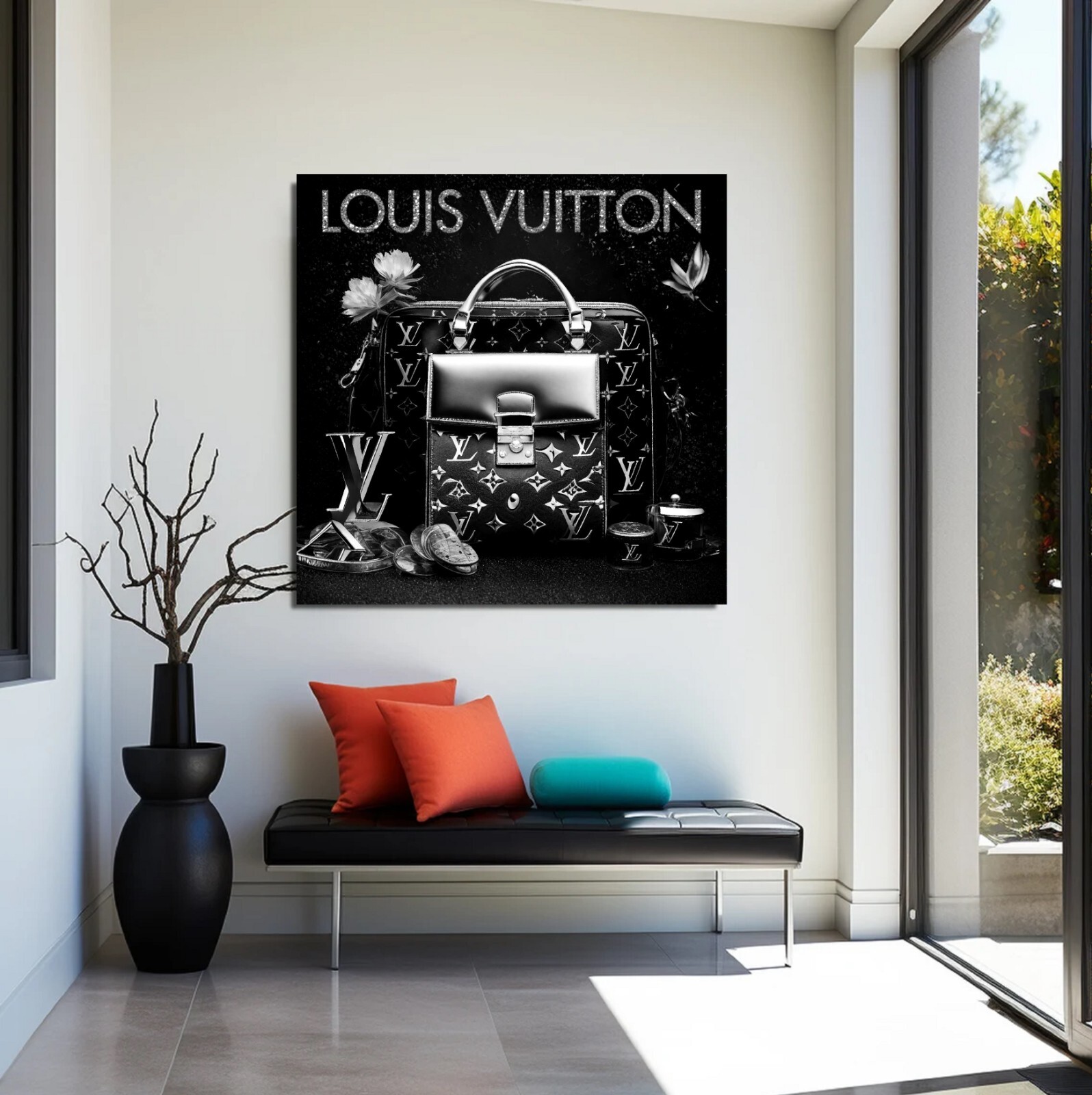 LEINWAND BILD BIS 100x100x5 LV-TASCHEN WANDBILD SCHWARZ WEISS MODERN