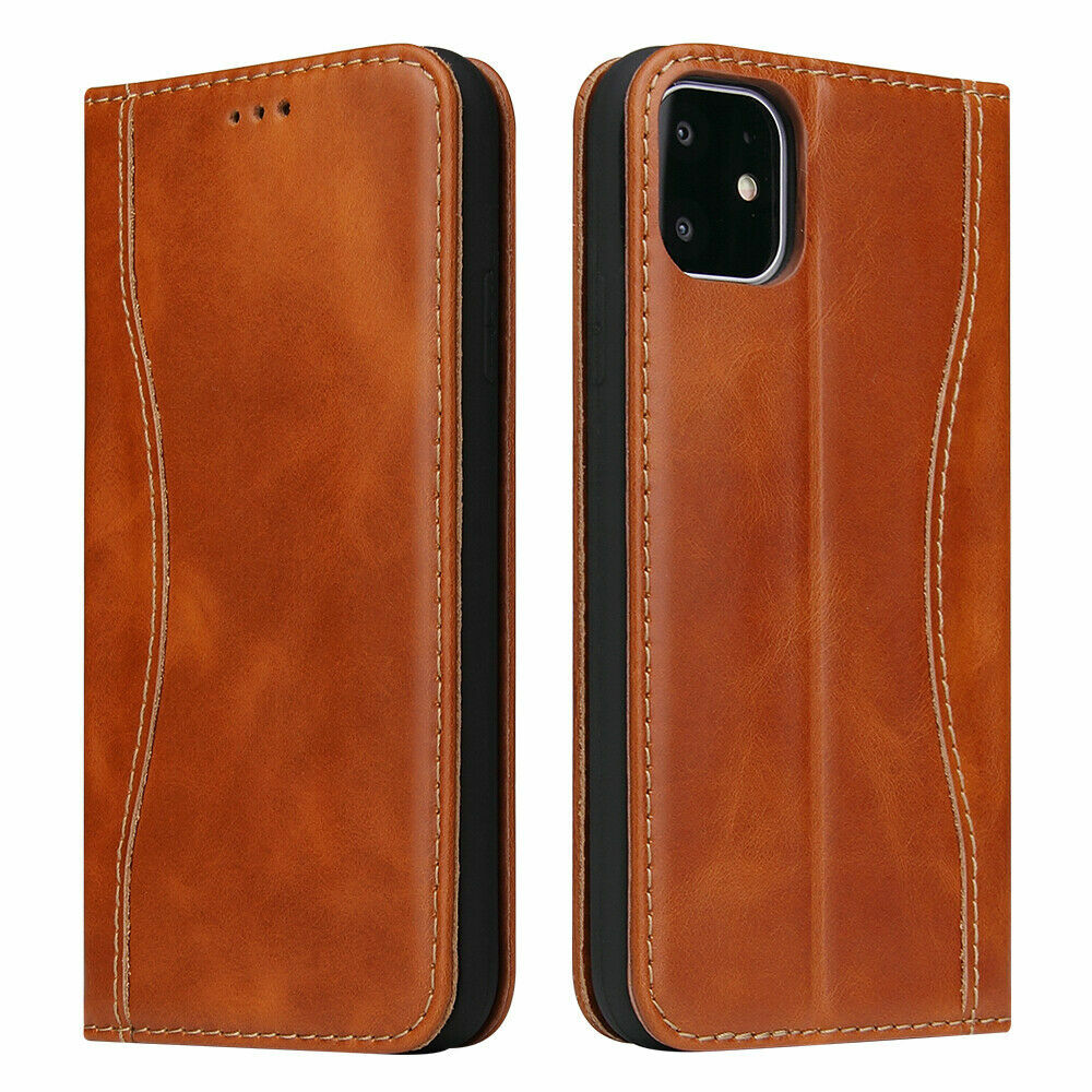 GENUINE COWHIDE LEATHER WALLET FLIP CASE COVER FOR APPLE IPHONE 11 12 13  PRO MAX