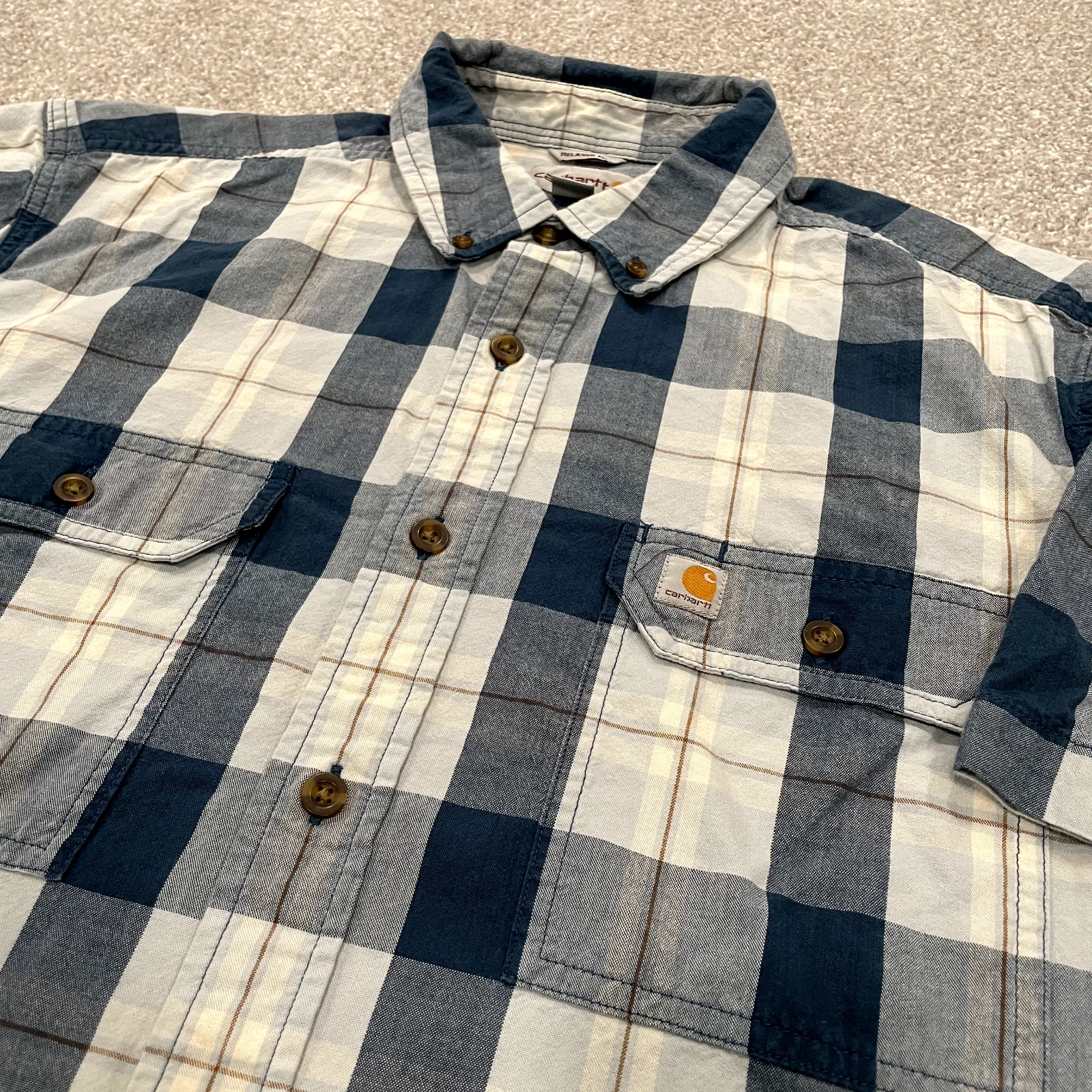 Carhartt Shirt Men Large Blue Button Down Plaid Collared Outdoor Work Hike