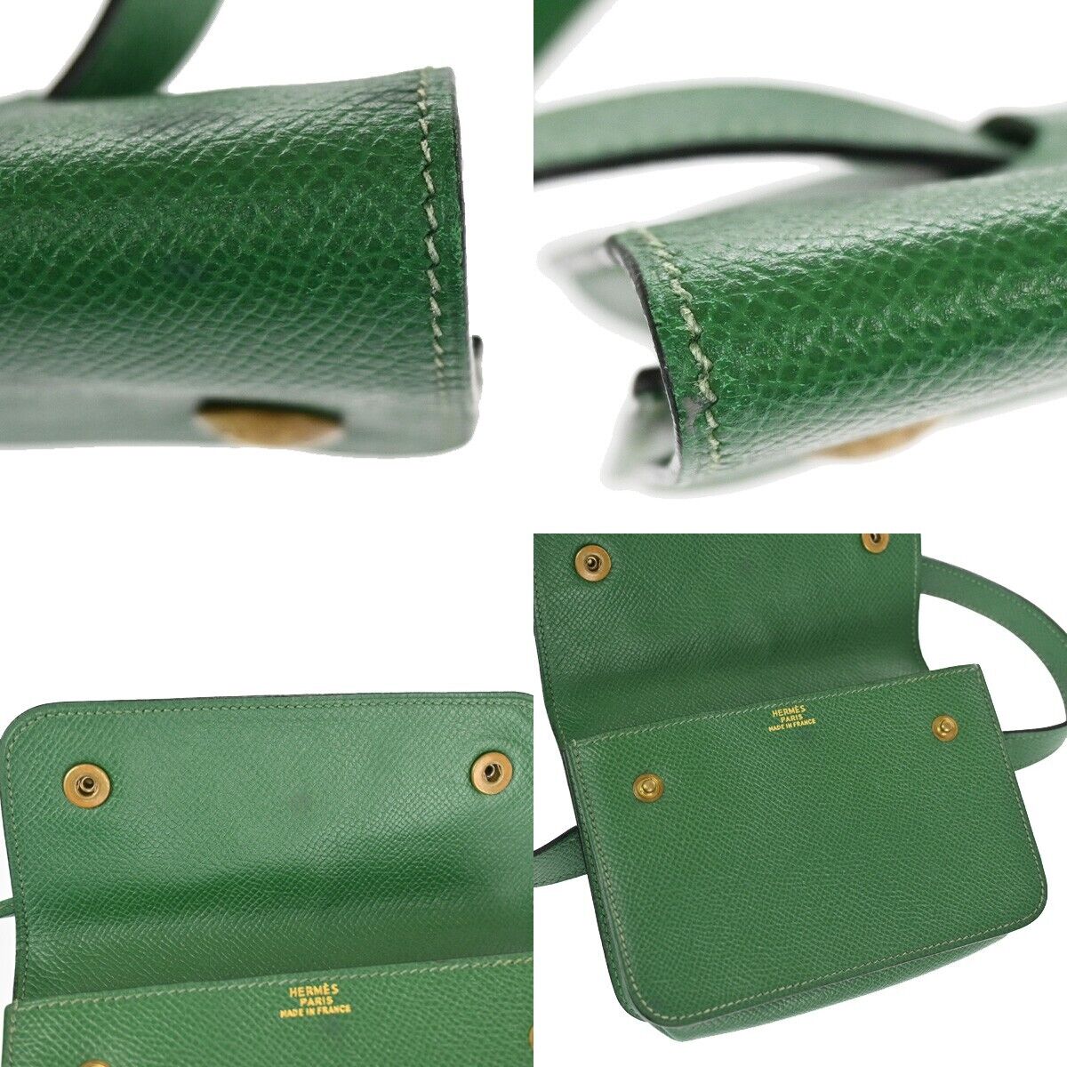 HERMES Logo Waist Bum Bag Couchevel Leather Green GHW France HERMES Logo Waist Bum Bag Couchevel Leather Green GHW France