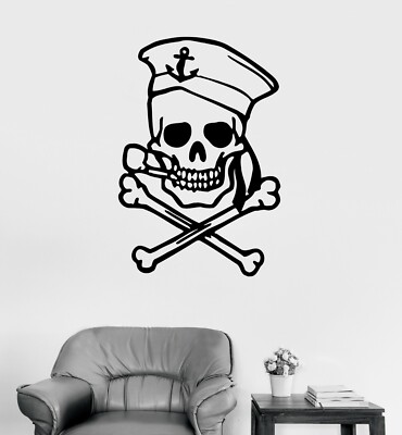 Wall Decal Skeleton Skull Sailor Sea Ship Pirate Bones Vinyl Sticker (ed1453)
