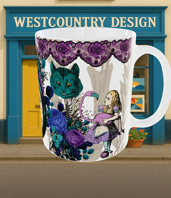 Alice im Wunderland Tasse - 11 Unzen Keramik Kaffeetasse mit Alice, Cheshire Cat & Twe