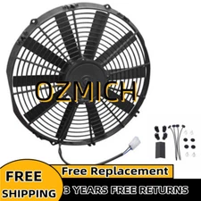 1X 12V Mount Kit 14"Universal Slim Electric Radiator Cooling Fan Push Pull