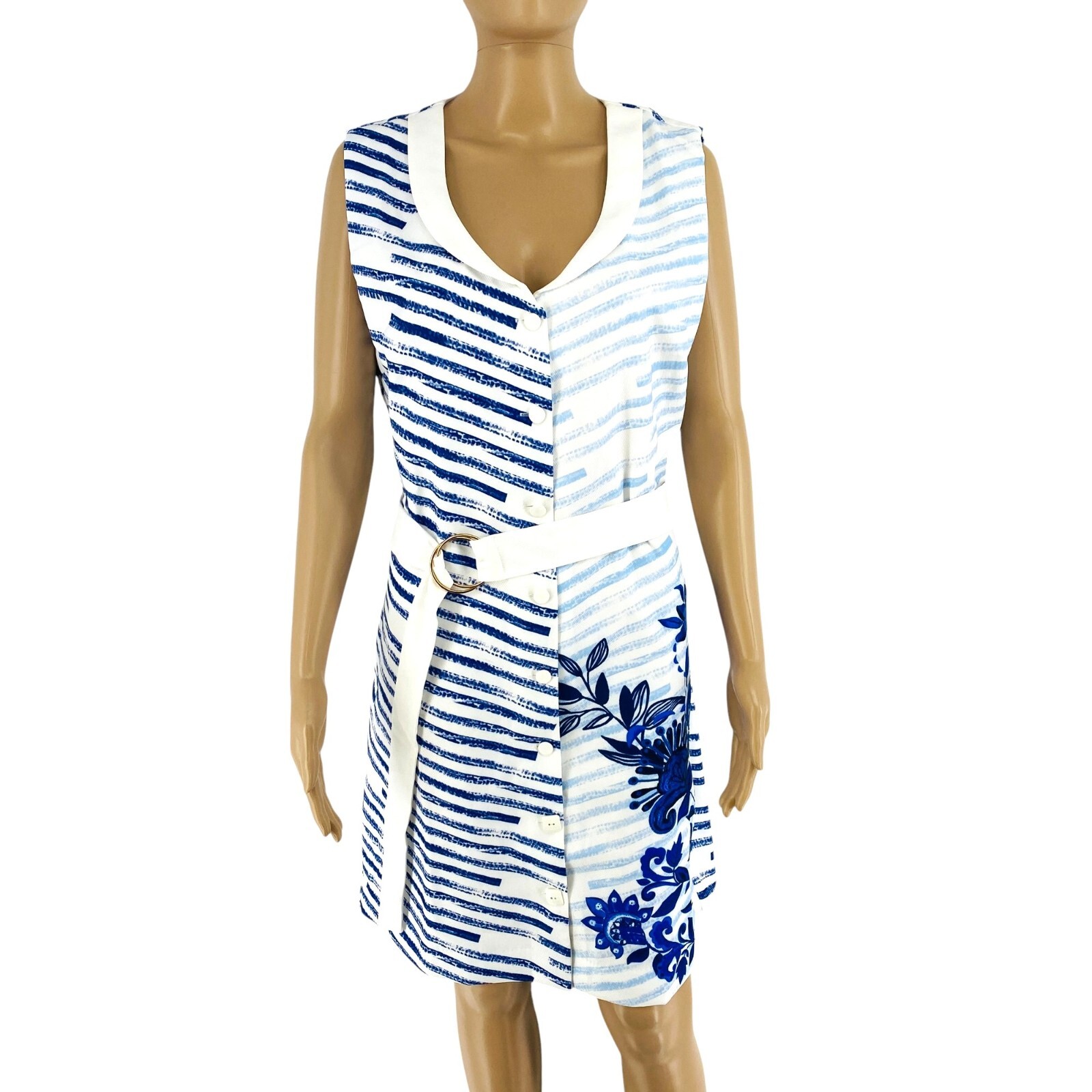 Desigual Mujer Blanco Chaleco _ Mary _ Rep Floral Vestido Camisero Talla Eu 44