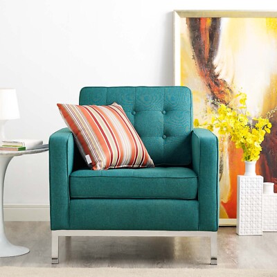 Modway Loft Upholstered Fabric Armchair in Teal