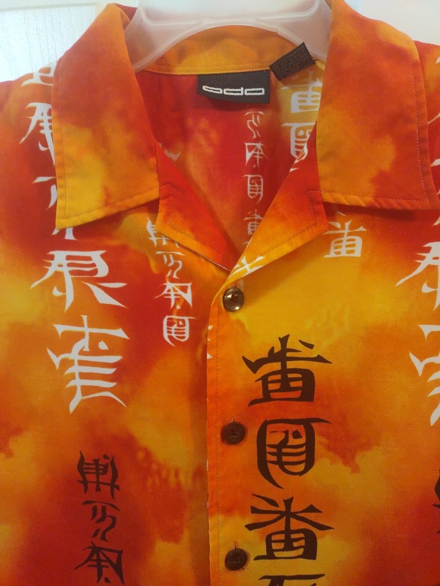 Vintage ODO Y2K Men Chinese Characters Hawaiian Shirt Dragon Fire