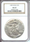 1989 American Silver Eagle S$1 ASE NGC MS69 MS-69 Premium Quality PQ+ !!!