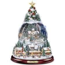 Bradford Exchange Thomas Kinkade Musical Christmas Tree Snow Globe Indoor Decor