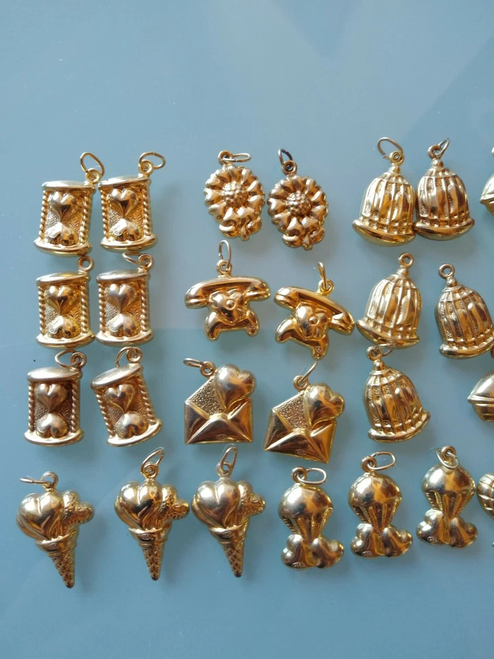 LOTTO MISTO CIONDOLI ARGENTO 925 DORATO CHARMS CUORI SILVER BIJOU CREAZIONI '70s - Immagine 2 di 4