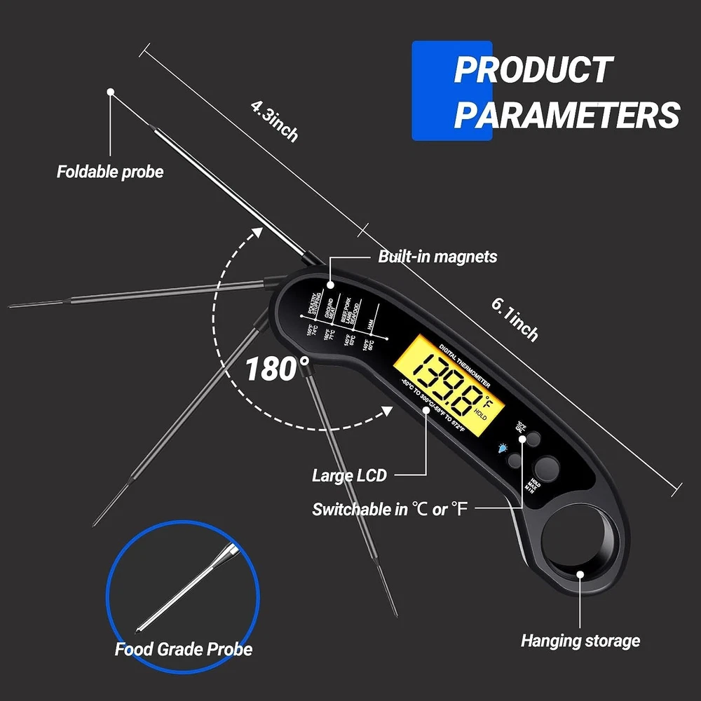 Meat Thermometer Digital Read Food Thermometer for Grilling and Cooking with Bac