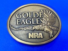 NRA Golden Eagle National Rifle Association Wings Wide Brass Tone Belt Buckle