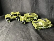 3 Vintage Soma Mighty Wheels US Army Jeep Humvee, Tank, SUV 1998 Truck Car Toy