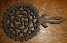 Vintage Black Cast Iron Footed Trivet Sad Iron Stand windmill  Hearts TR
