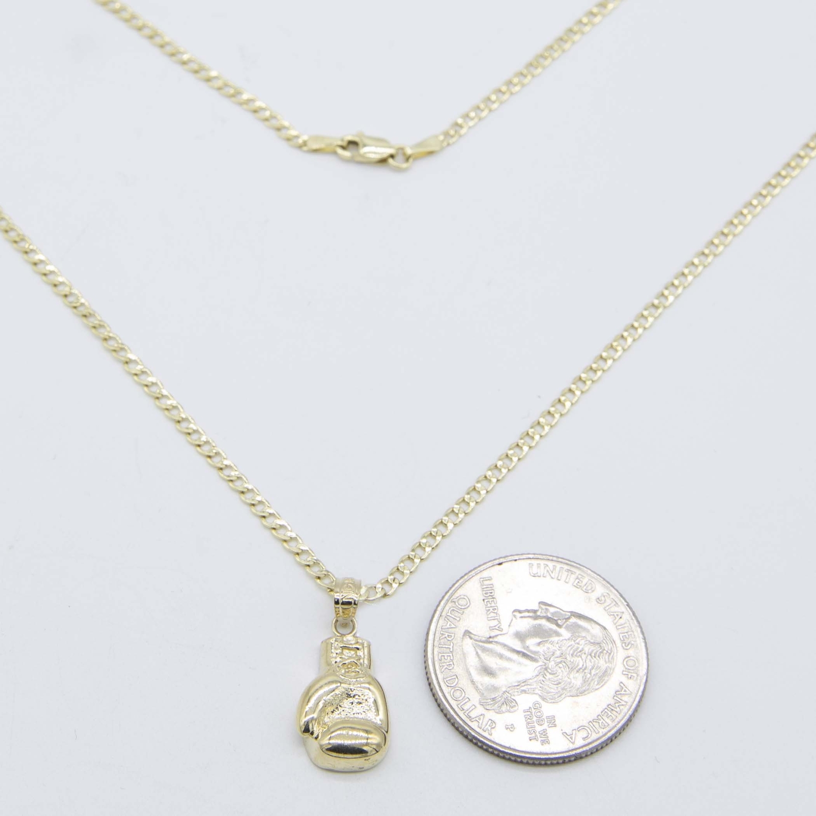 7/8" Shiny Boxing Glove Pendant & Chain Necklace Set Real 10K Yellow Gold