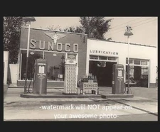 Vintage Sunoco Gas Station PHOTO Pumps Service Station Motor Oil Garage Gasoline