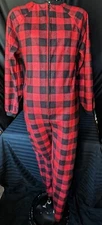 Just Love Sz S Red & Black Plaid Flannel Adult One Piece Pajamas Loungewear