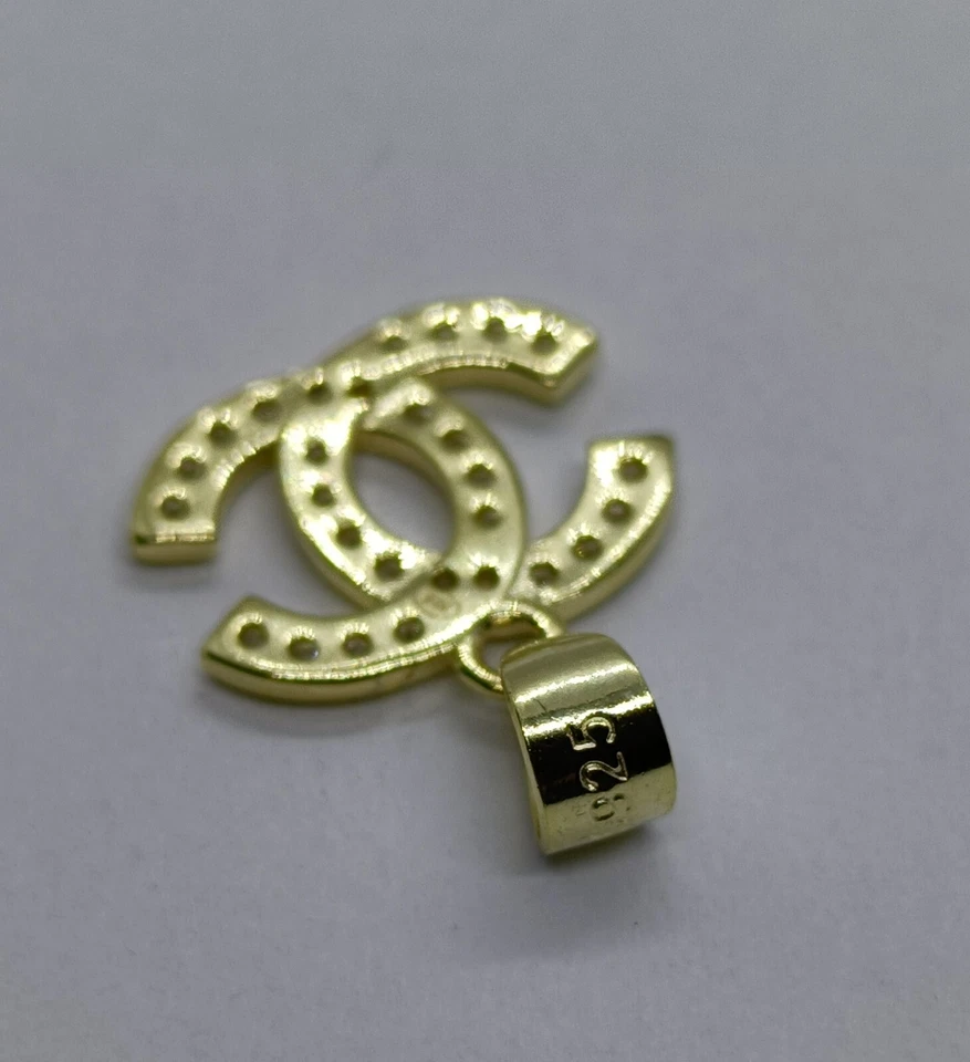 Ciondolo argento 925 oro giallo modello c zirconi bianchi - Immagine 2 di 4