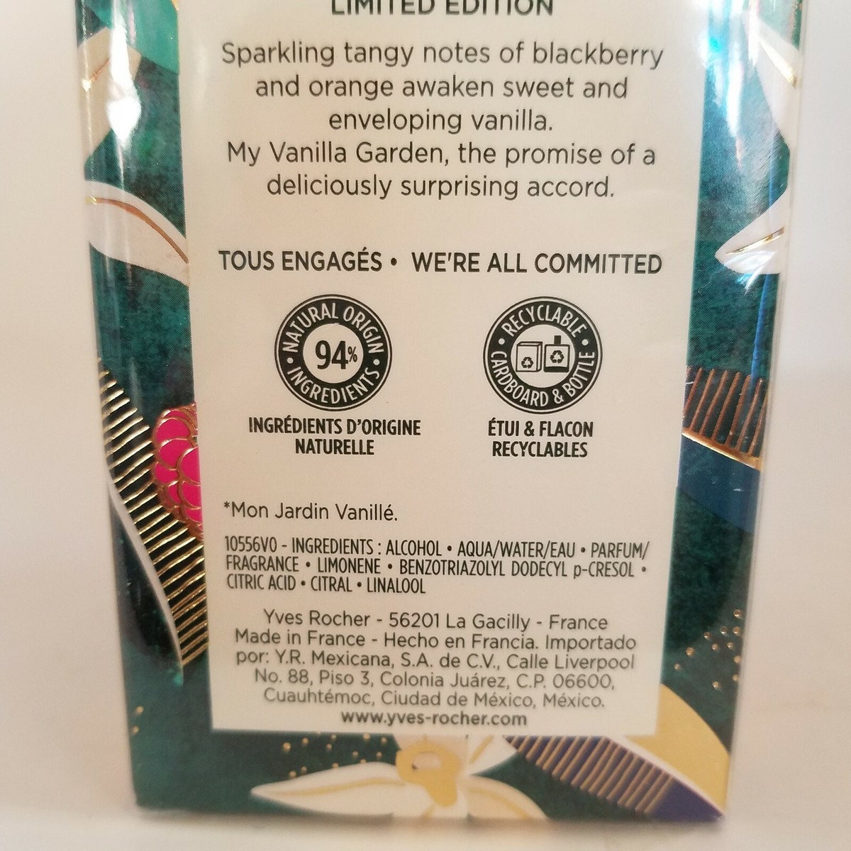 Yves Rocher MY VANILLA GARDEN Eau De Toilette Splash Women 3.3 fl