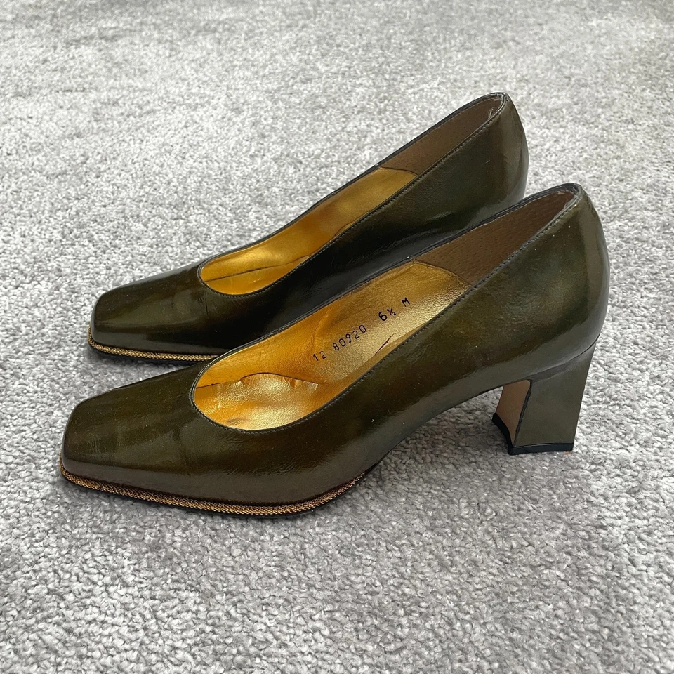 Zapatos de salón Timothy Hitsman de cuero con punta cuadrada para mujer 6,5 M verde metálico Foto 2 de 4
