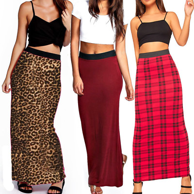 TIGHT SEXY LONG STRETCH MAXI GYPSY SKIRT ANIMAL LEOPARD TARTAN