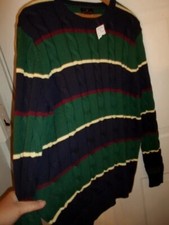 Brooks Brothers LARGE Navy/Green/Burgundy/Ivory Stripe L/S Crewneck Sweater NWT