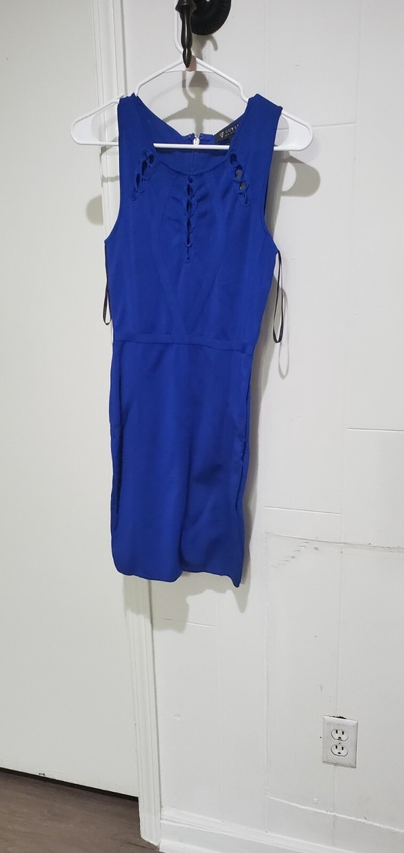 guess blue bandage dress Guess Womens Eco Sleeveless Cowl Neck Arisa Bandage Dress, Celeste Blue, Extra Small at Amazon Women's Clothing store