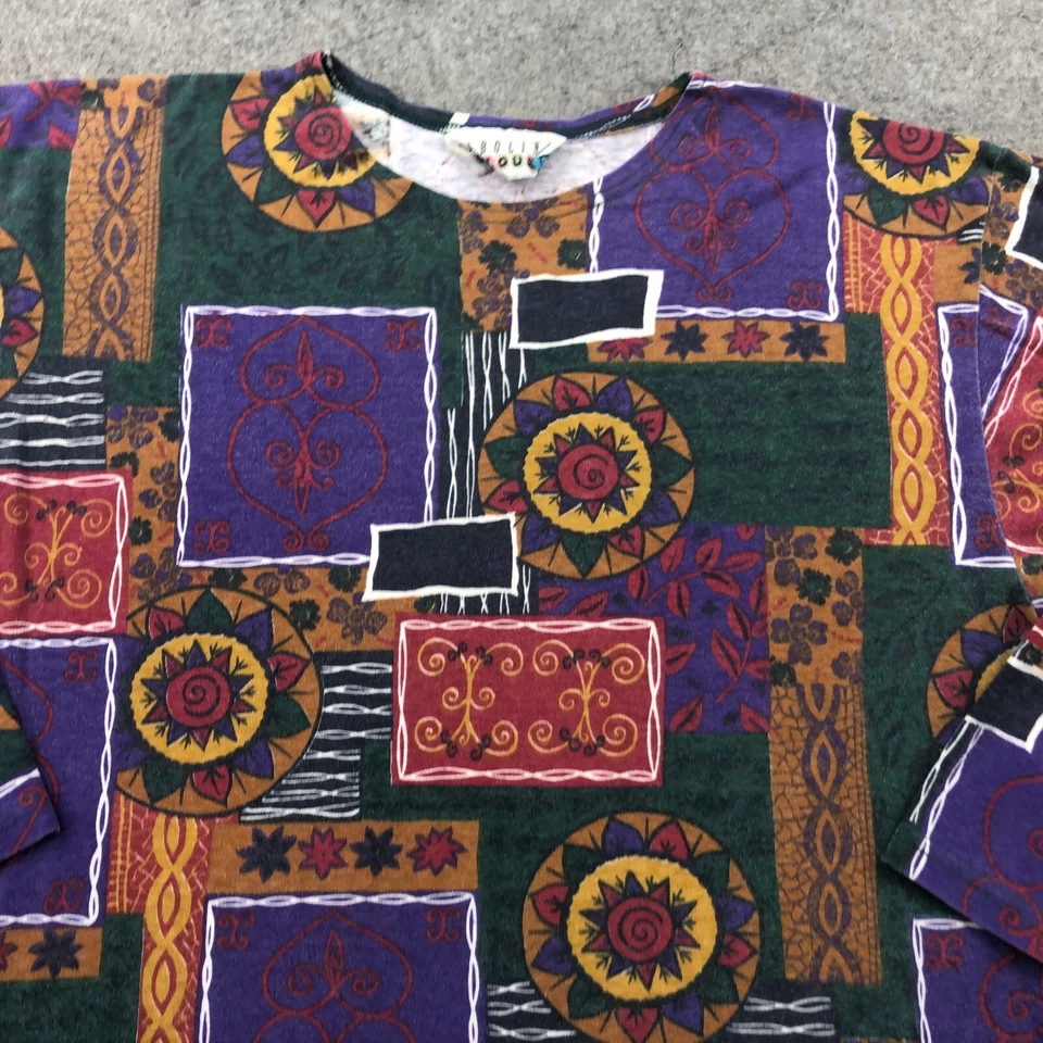 Top vintage Carolina Colores Mujer Grande Azul Geométrico Cuello Redondo Manga Larga Foto 4 de 4