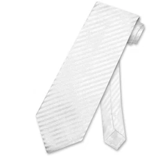 Vesuvio Napoli NeckTie WHITE Striped Vertical Stripes Design Mens Neck Tie
