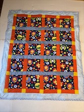 New Baby Boy Quilt 36x31  Polkadot Animals Orange Blue Cute