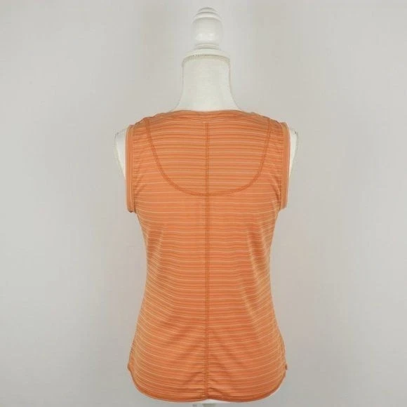 Camiseta sin mangas Royal Robbins para mujer extra pequeña naranja a rayas tejido Burnout cuello en V Foto 3 de 4