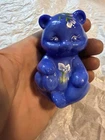 Fenton Bear Periwinkle Blue Slag Glass Sitting Bear Hand Painted Signed- Mint